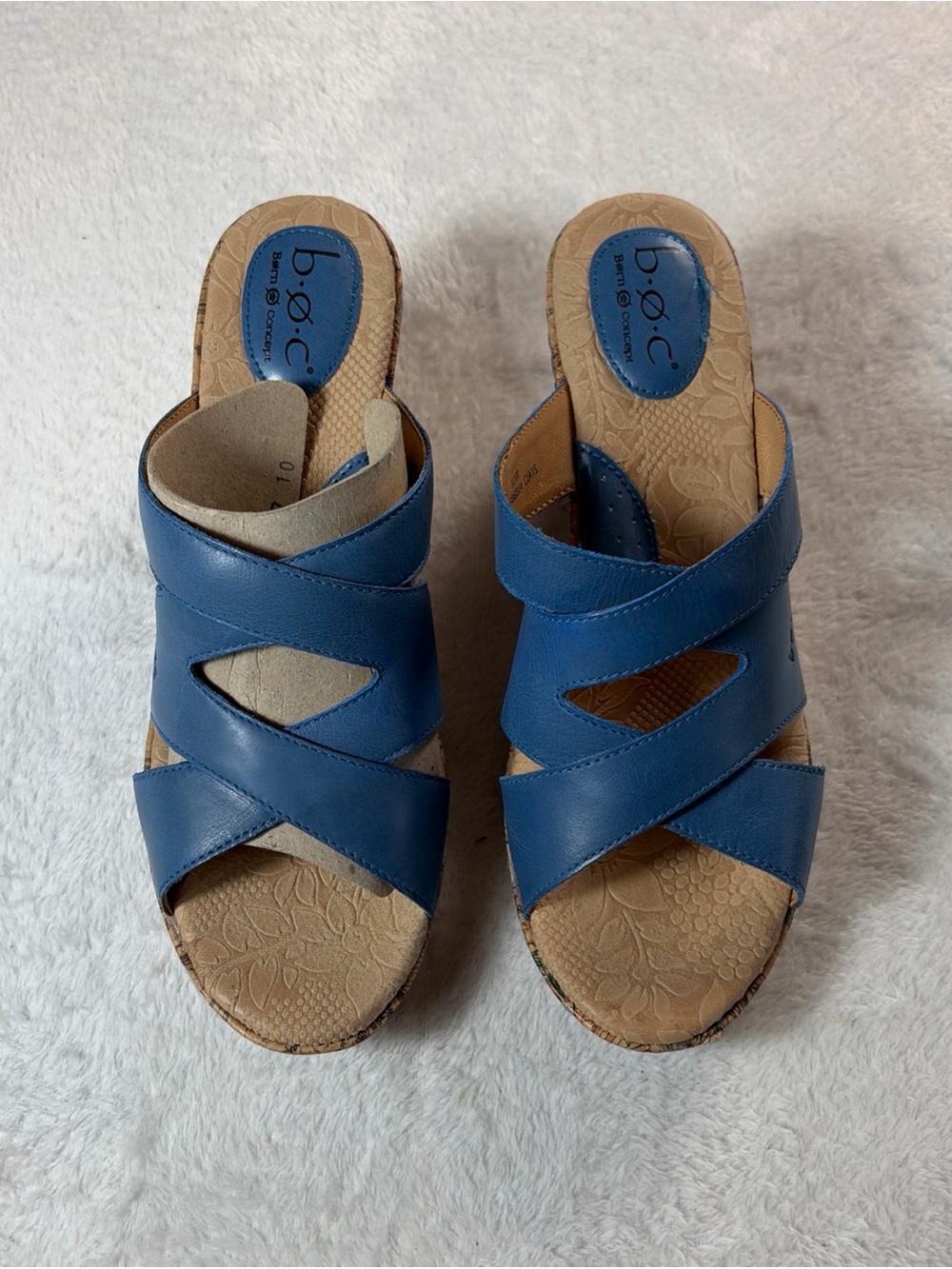B.O.C. Born Concept Womens Teal Leather Floral Wedge Slide Sandals 10/M